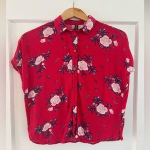 H&M Hot Pink Floral Button Down Shirt